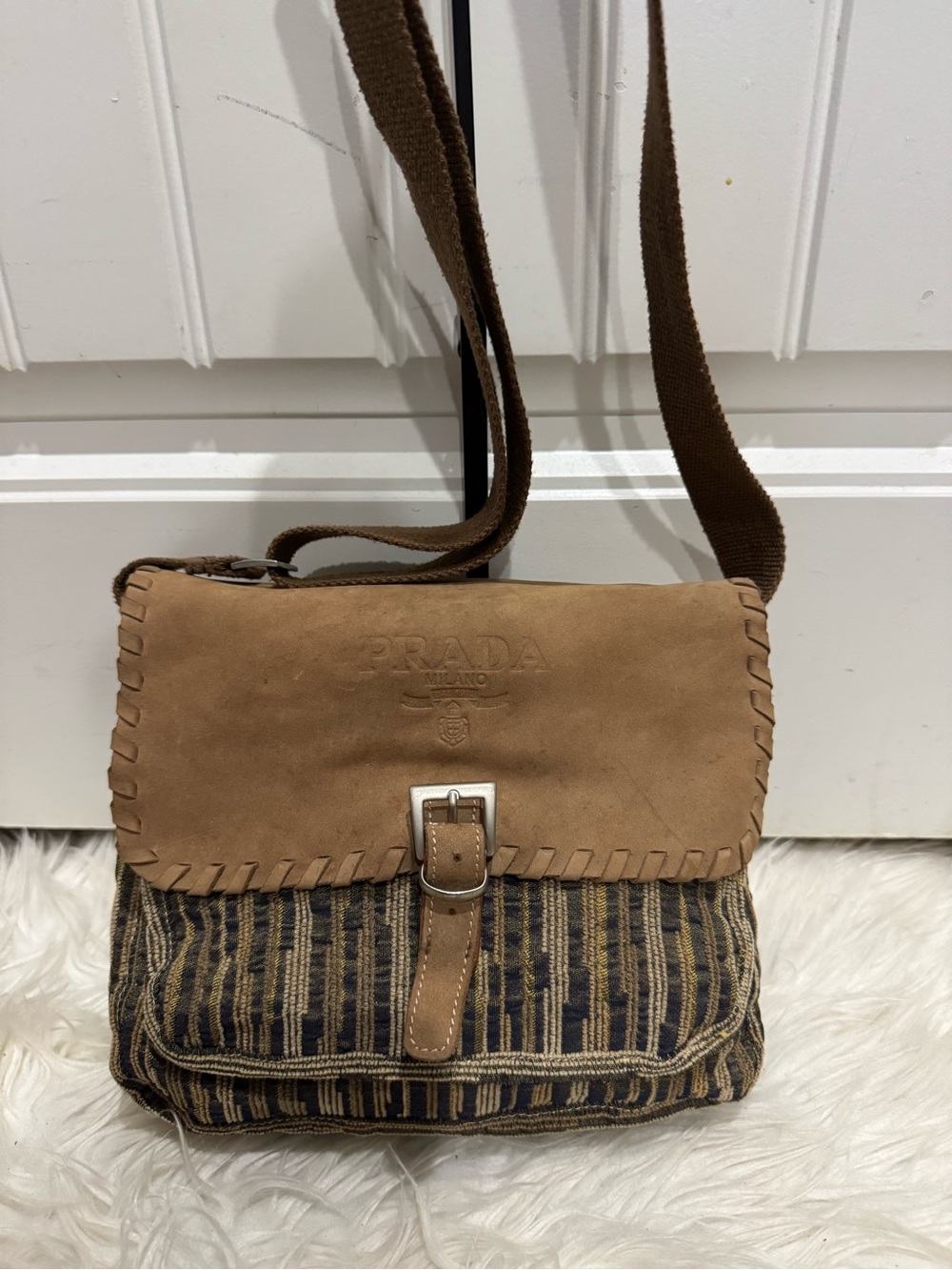 Prada Brown Suede Flap Crossbody vintage boho